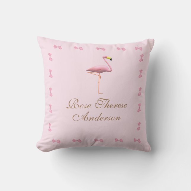 Personalized Pink Flamingo Themed Throw Pillow (Front)