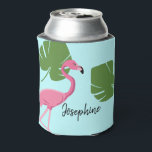 Personalized Pink Flamingo Tropical Bachelorette Can Cooler<br><div class="desc">Surprise the girls at the bachelorette party with can cooler flamingo designs. This can cooler features my pink flamingo tropical illustration with green monstera leaves which you can customize for each person. A field for their name on one side and the bride-to-be's name and greeting, with date on the other....</div>