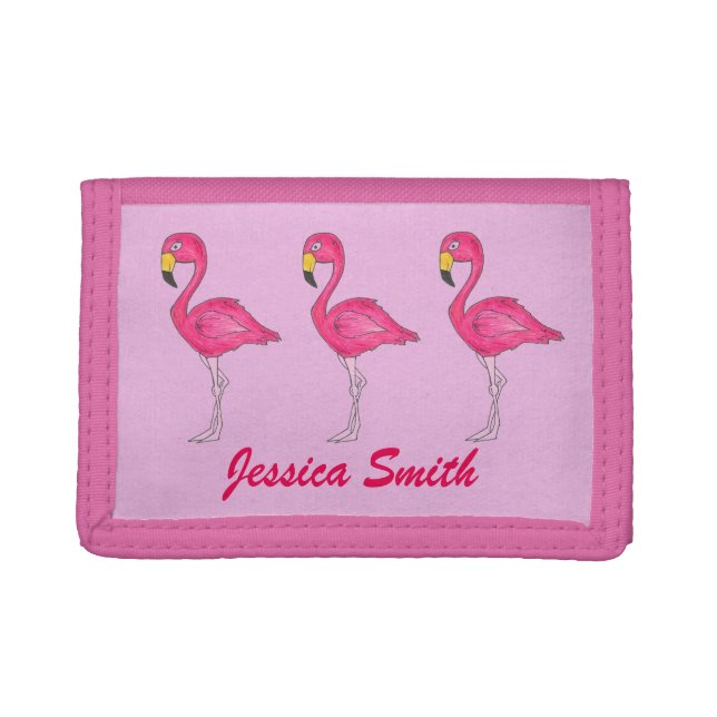 Personalized Pink Flamingo Tropical Bird Paradise Tri-fold Wallet (Front)