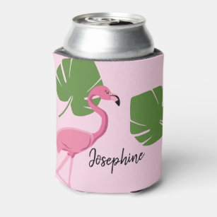 Personalized Pink flamingo Tropical Bridal shower Can Cooler