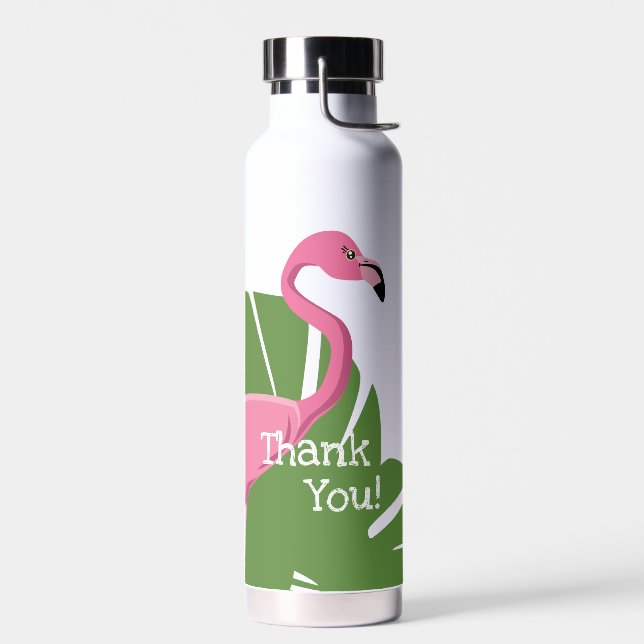 Personalized Pink flamingo Tropical Bridal shower Water Bottle (Left)