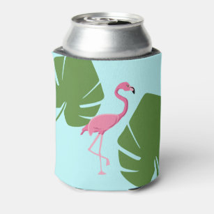 Personalized Pink Flamingo Tropical Can Cooler