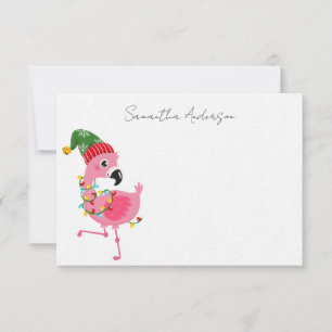 Personalized Pink Flamingo Tropical Christmas Note Card