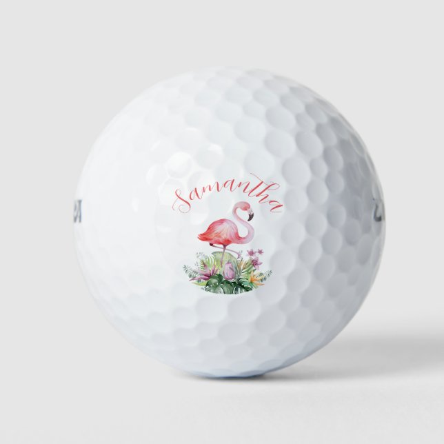 Personalized Pink Flamingo Tropical  Golf Balls (Front)