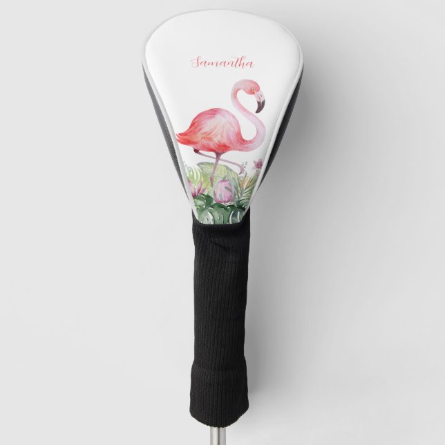 Personalized Pink Flamingo Tropical Golf Head Cover (Front)