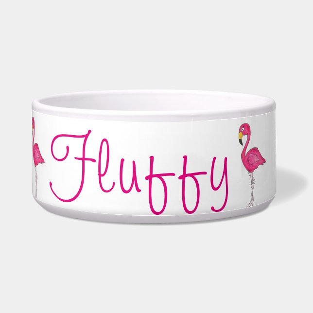 Personalized Pink Flamingo Tropical Island Bird Bowl (Front)