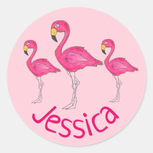 Personalized Pink Flamingo Tropical Island Bird Classic Round Sticker
