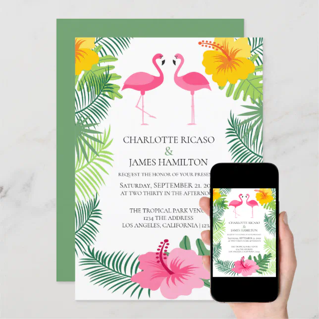 Personalized Pink Flamingo Tropical Wedding Invitation | Zazzle