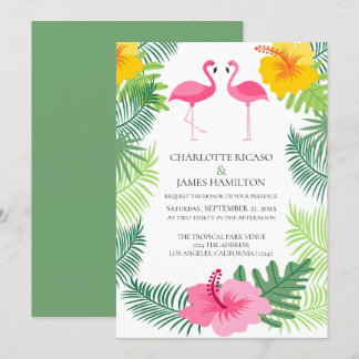 Personalized Pink Flamingo Tropical Wedding Invitation