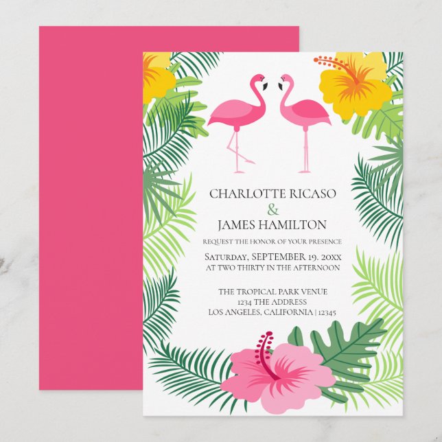 Personalized Pink Flamingo Tropical Wedding Invitation (Front/Back)