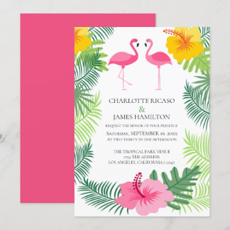 Personalized Pink Flamingo Tropical Wedding Invitation