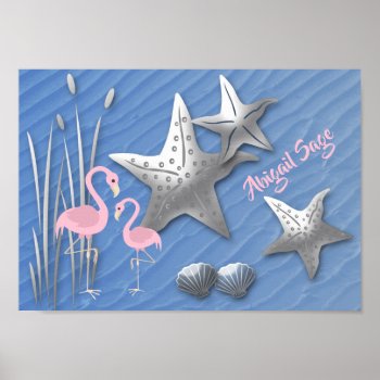 Personalized Pink Flamingos And Starfish Beach Poster by TheBeachBum at Zazzle