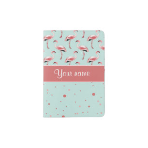 Personalized Pink Flamingos Polka Dots Passport Holder