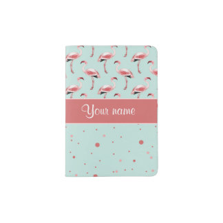 Personalized Pink Flamingos Polka Dots Passport Holder
