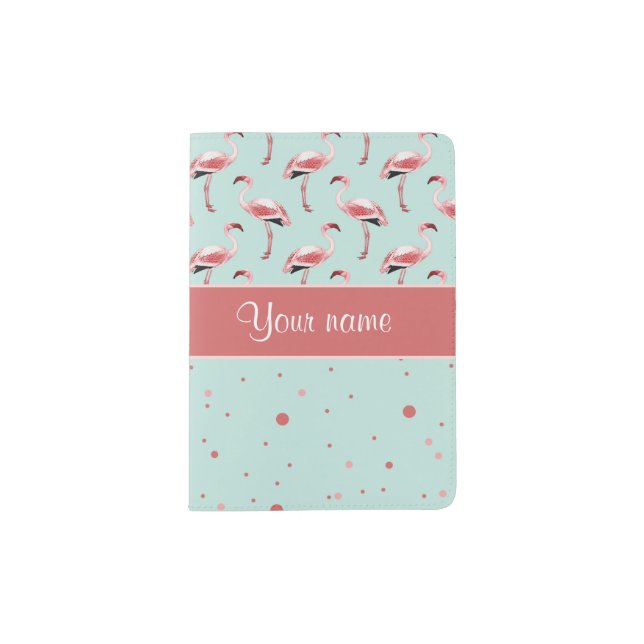 Personalized Pink Flamingos Polka Dots Passport Holder (Front)