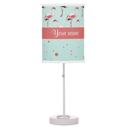 Personalized Pink Flamingos Polka Dots Table Lamp