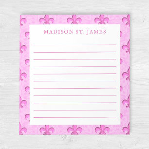 Personalized Pink Fleur De Lis Pattern Lined Notepad