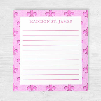 Personalized Pink Fleur De Lis Pattern Lined Notepad by DoodlesGiftShop at Zazzle