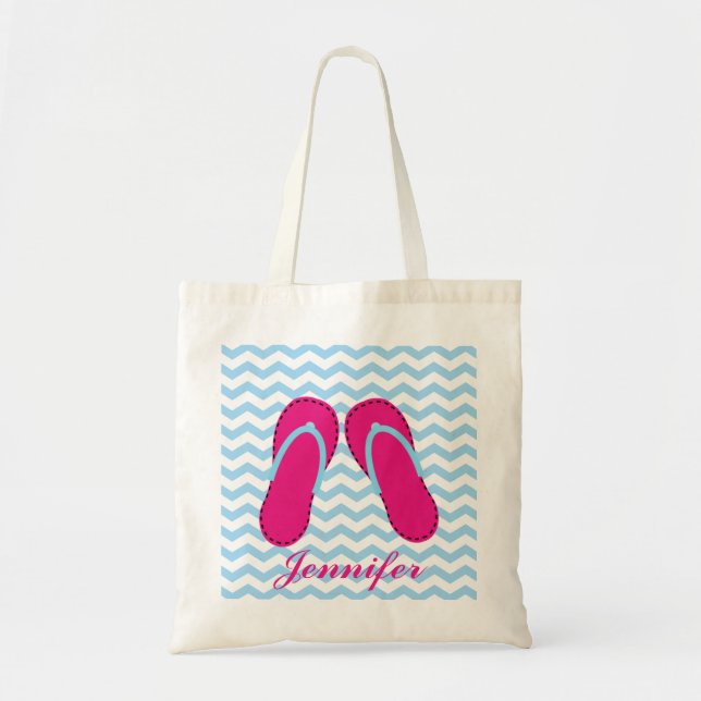 Personalized Pink Flip Flop Sandals Tote Bag (Front)