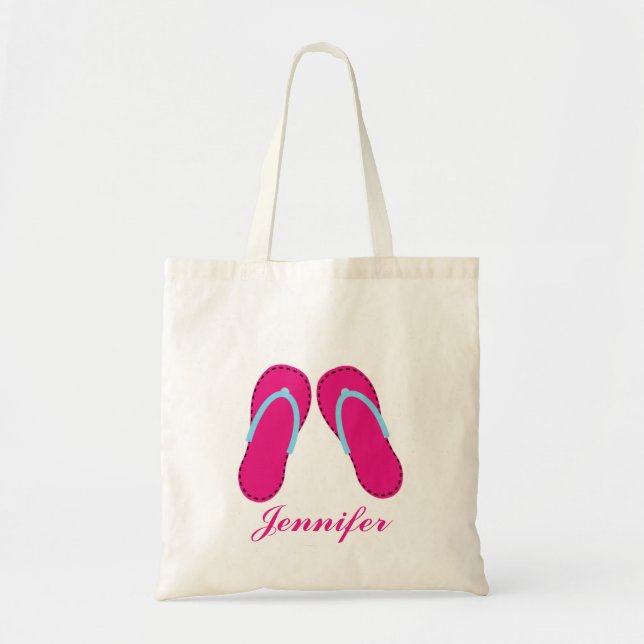 Personalized Pink Flip Flop Sandals Tote Bag (Front)