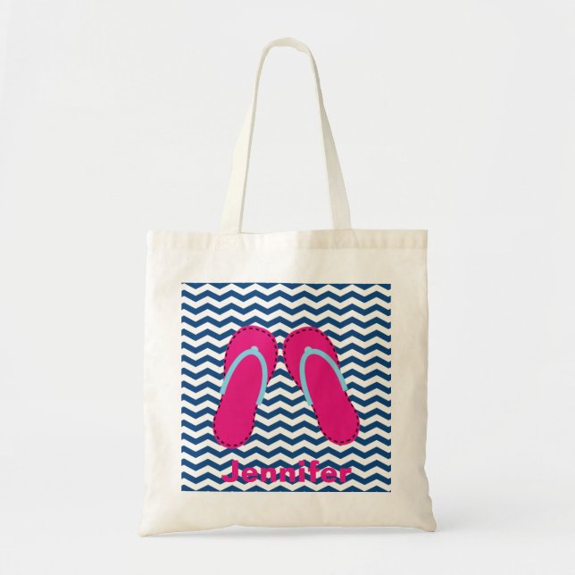 Personalized Pink Flip Flop Sandals Tote Bag (Front)