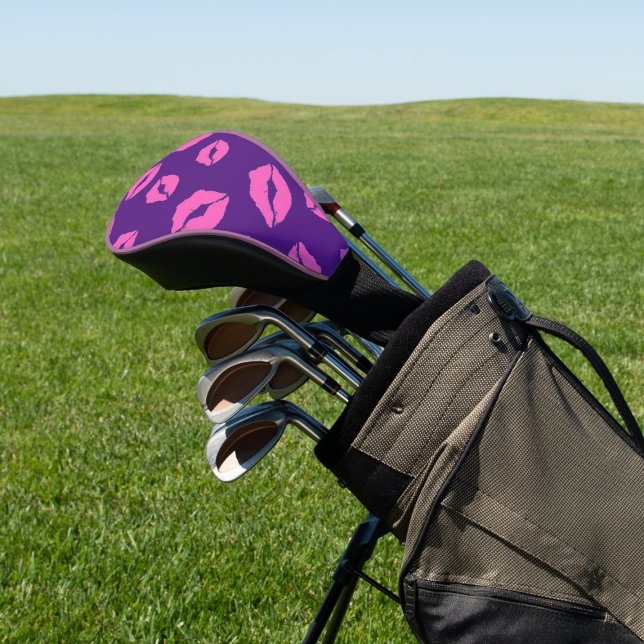 Personalized Pink Flirty Kiss Lips on Purple Golf Head Cover (Creator Uploaded)