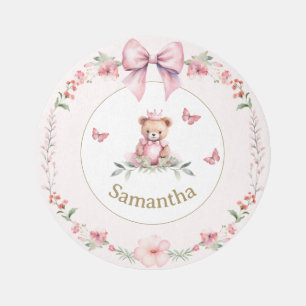 Personalized Pink Floral and Teddy Bear Hugs Rug