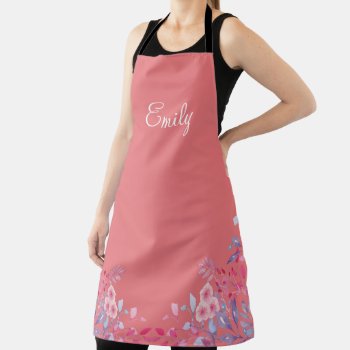 Personalized Pink Floral Apron by OS_Designs at Zazzle