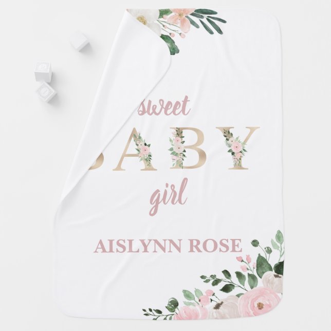 Personalized Pink Floral Baby Blanket (In Situ)