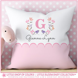 Personalized Pink Floral Baby Name Pillow for Girl