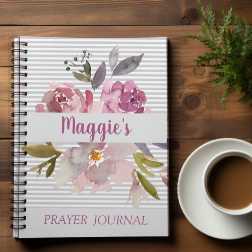 Personalized  Pink floral Bible Verse Spiral  Notebook
