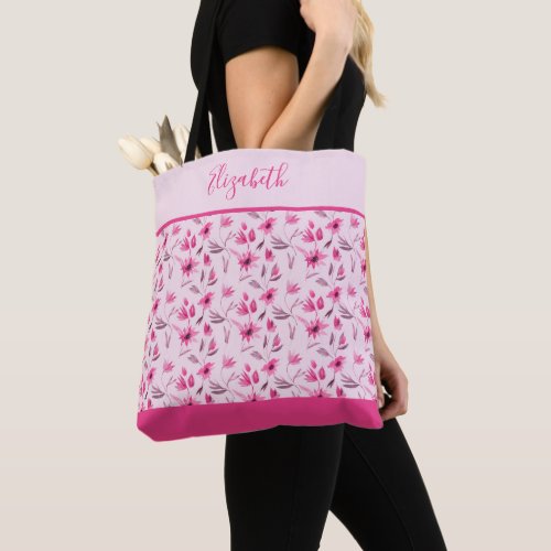 Personalized Pink Floral Bridesmaid Wedding party  Tote Bag