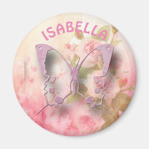 Personalized Pink Floral Butterfly Magnet