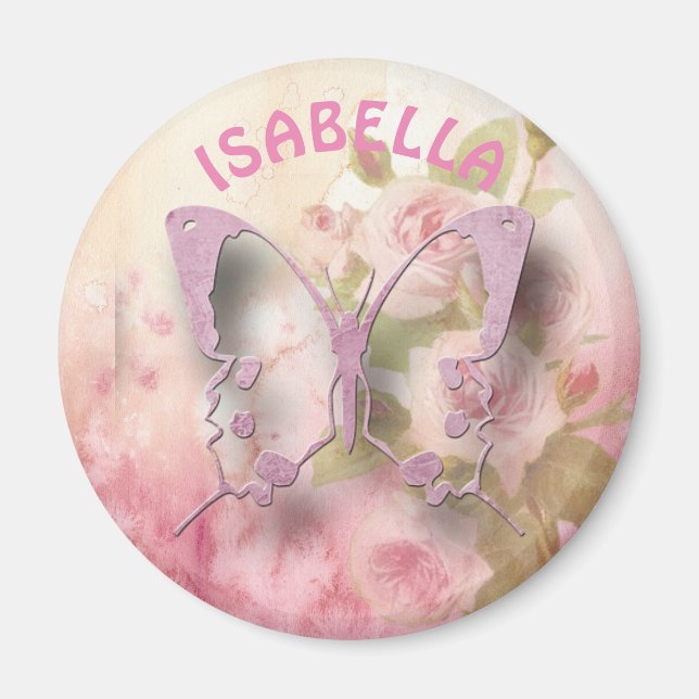 Personalized Pink Floral Butterfly Magnet (Front)