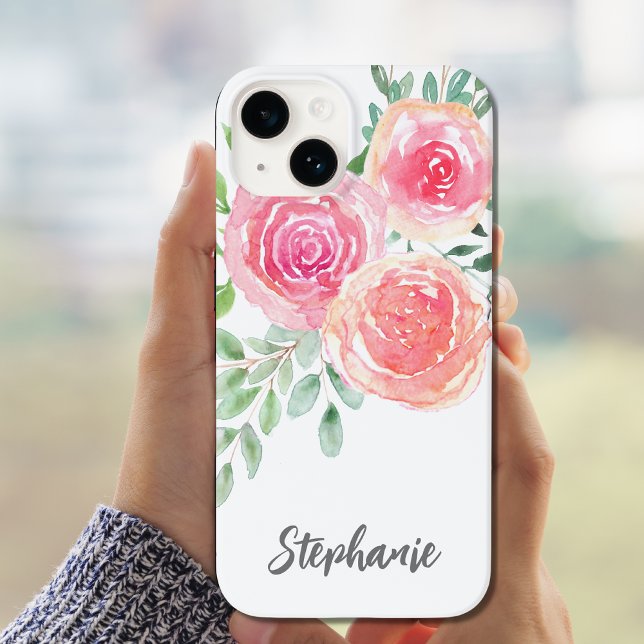 Personalized Pink Floral Case-Mate iPhone Case (Creator Uploaded)