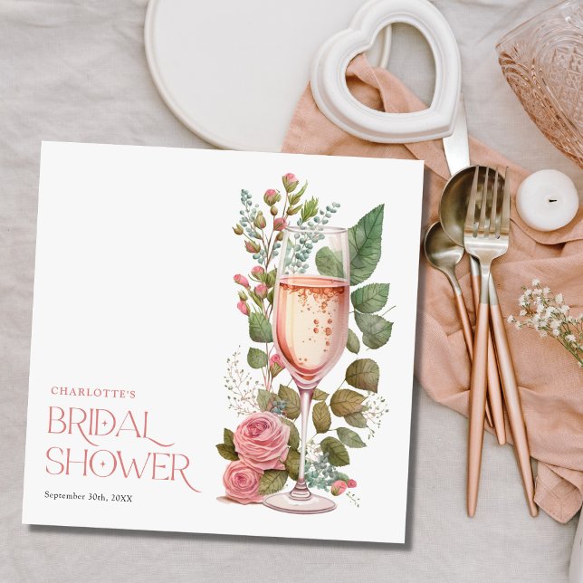 Personalized Pink Floral Champagne Bridal Shower  Napkins (Creator Uploaded)