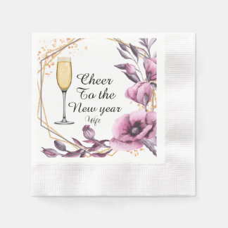 Personalized pink floral champagne glass typograph napkins