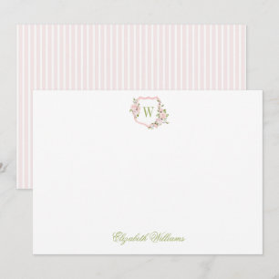 Personalized Pink Floral Crest Baby Stationery Thank You Card