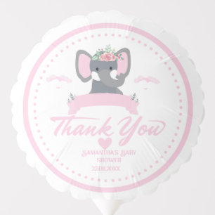 Personalized Pink floral cute Elephant Baby Shower Balloon