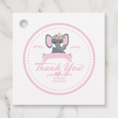 Personalized Pink floral cute Elephant Baby Shower Favor Tags