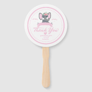 Personalized Pink floral cute Elephant Baby Shower Hand Fan