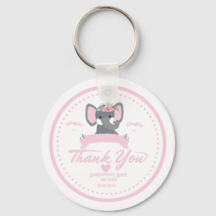Personalized Pink floral cute Elephant Baby Shower Keychain