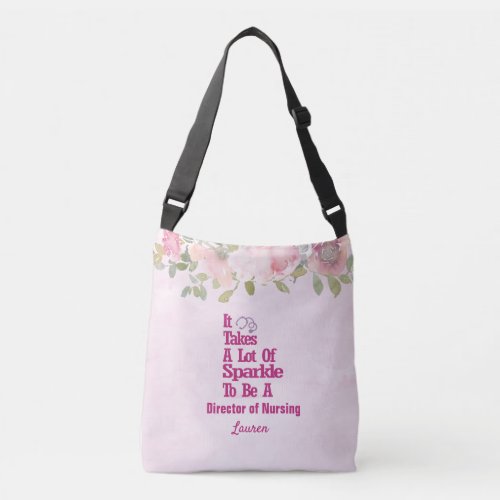 Personalized Pink Floral DON Nurse Crossbody Bag