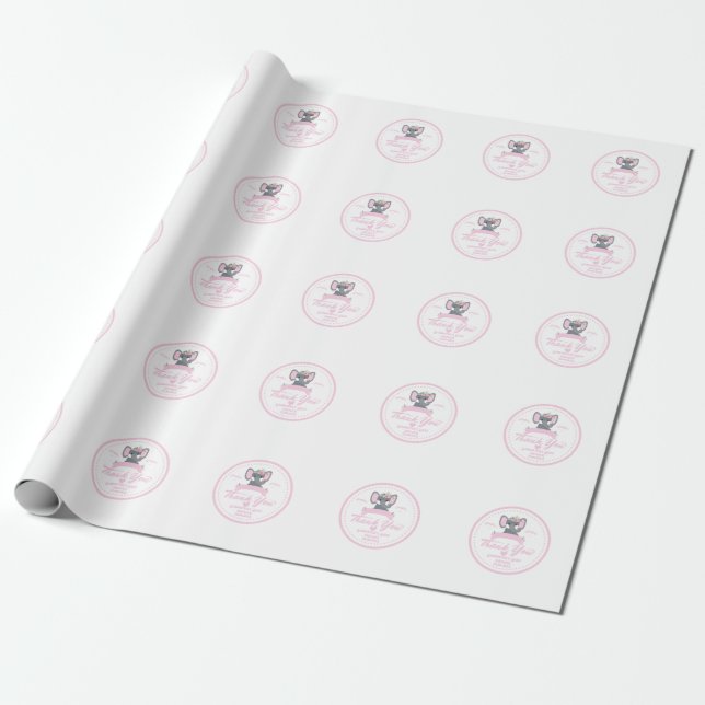 Personalized Pink floral Elephant Baby Shower  Wrapping Paper (Unrolled)