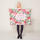 Personalized pink floral fleece baby blanket