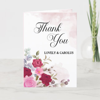 Personalized Pink Floral Flower Wedding  Thank You Card