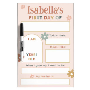 Personalized Pink Floral Girl First Day of School Dry Erase Board