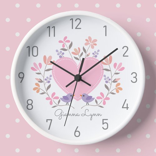 Personalized Pink Floral Girls Nursery Clock