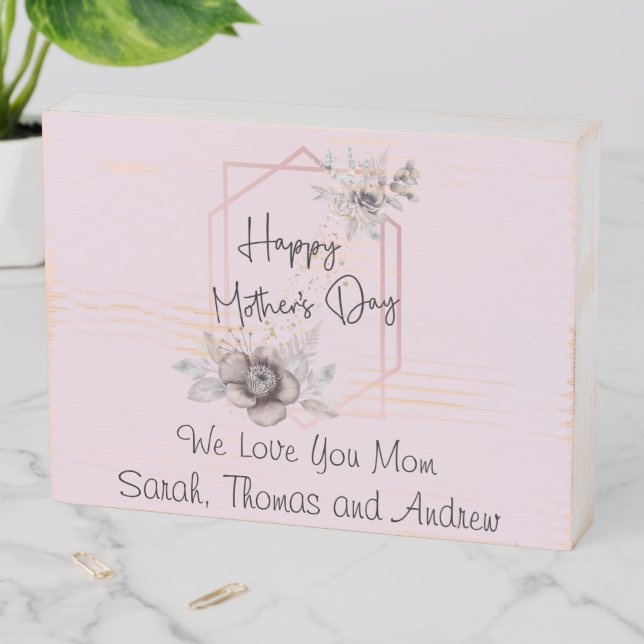 Personalized Pink Floral Happy Mother's Day Wooden Box Sign (In Situ Horizontal)