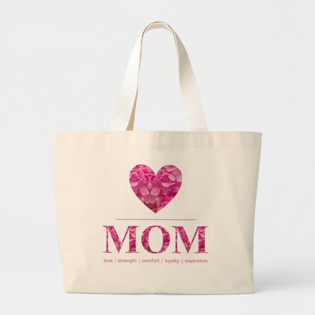 Personalized Pink Floral Heart for MOM Large Tote Bag (Front)